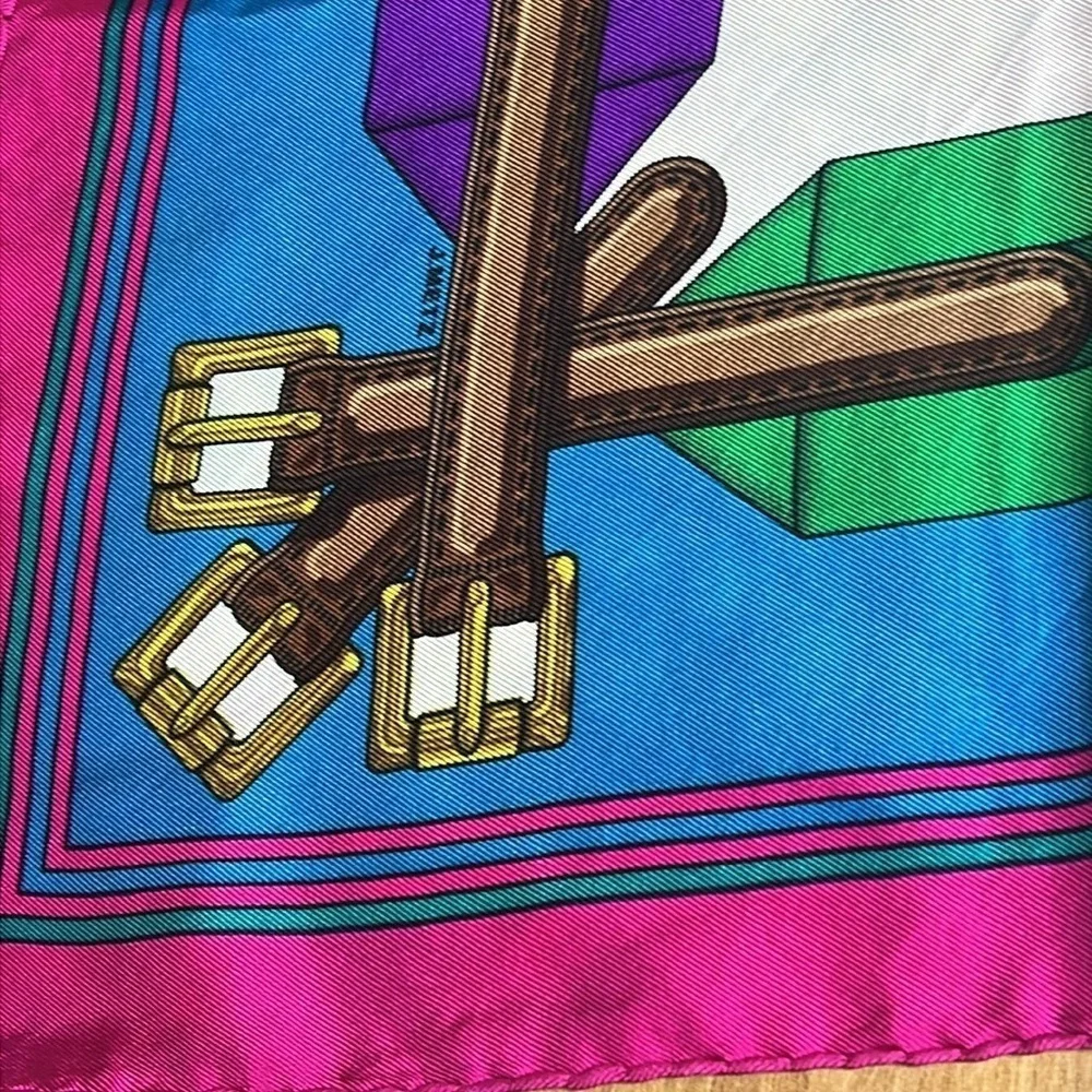 Hermes Vintage J. Metz 90cm 33” J. Les Sangles 100% Silk Scarf w/Bag